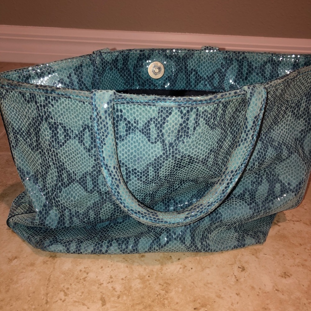 French connection blue alligator pattern leather